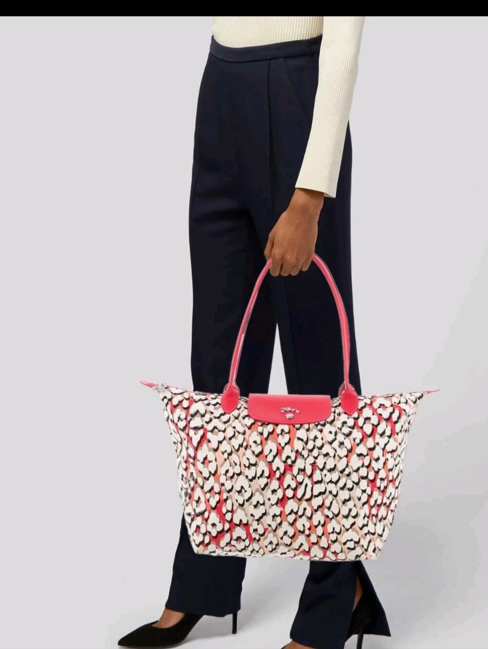 Longchamp Leopard Flourish Scott Coral Panther  Pink Large Handbag Purse Tote